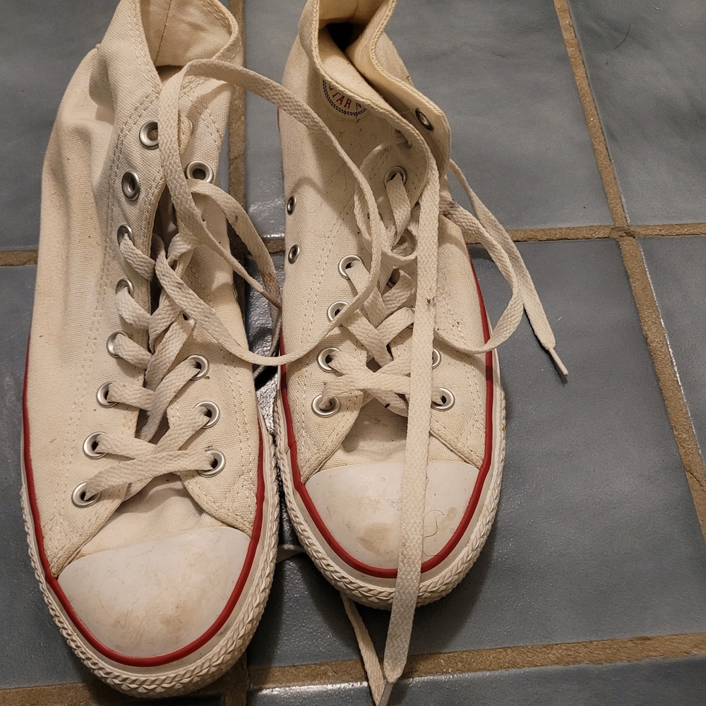 Converse White High-Top Sneakers with Red Accents